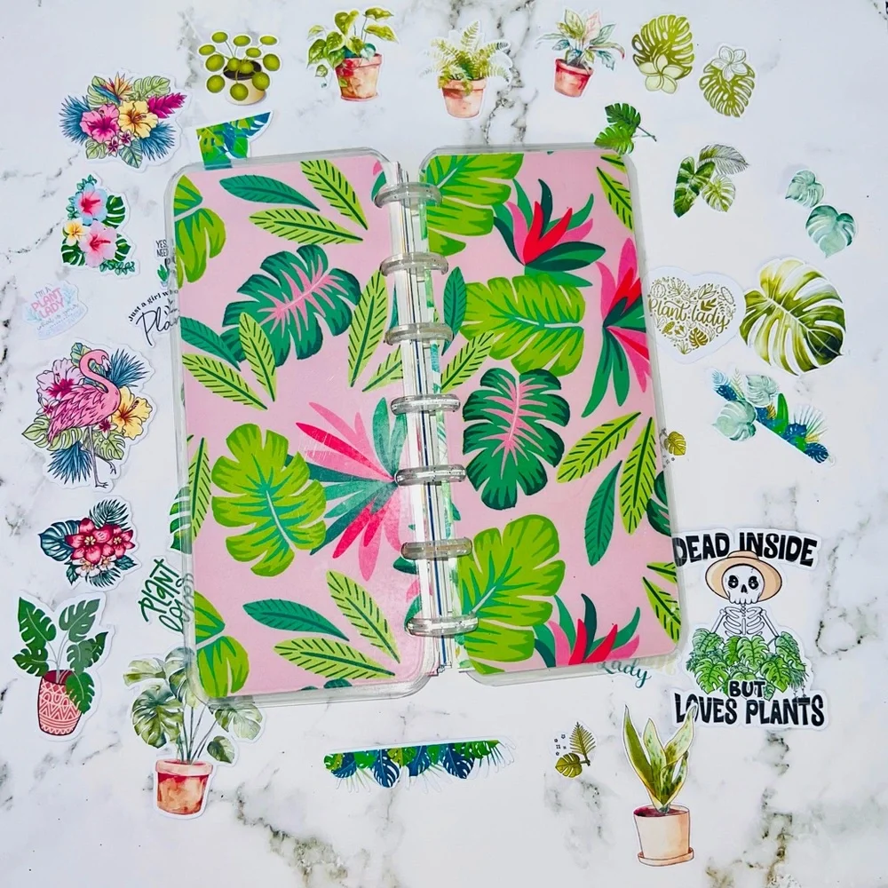 Skinny mini planner tropical weekly layout plants lover stickers